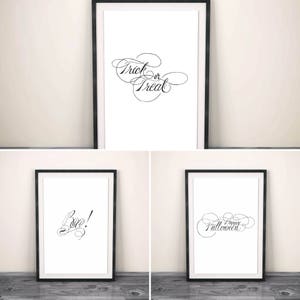BUNDLE / Trick Or Treat / Happy Halloween / Boo / Hand Lettered Printables / Black and White Print / Halloween Decor / Classy Halloween
