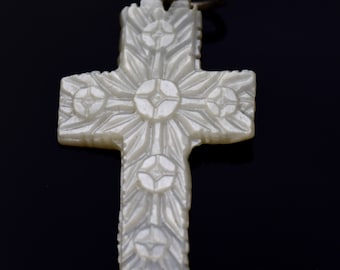 Fab Scarce Mother of pearl Religious cross pendant, Bethlehem,