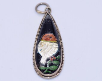 Stunning Japanese Silver & Enamel Bird Pendant