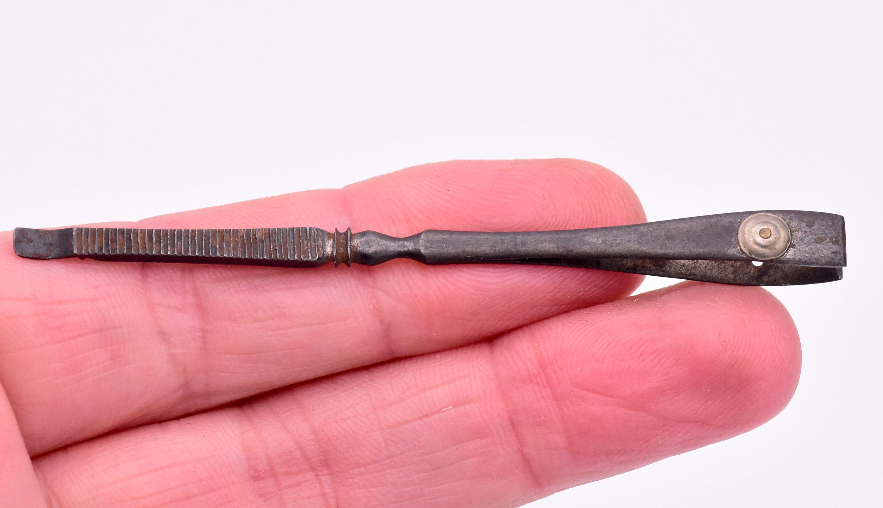 RARE Antique Steel Ear Wax Spoon & Tweezers With File