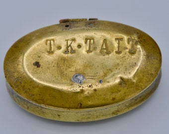 Antique Brass Miners snuff box,  T K Tait