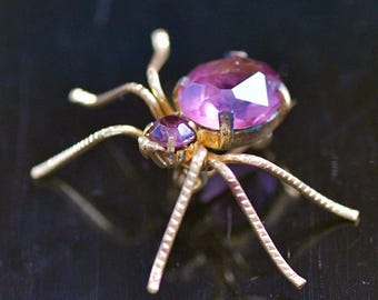 Antique Insect Pin / Brooch Faceted Purple glass Spider, bug