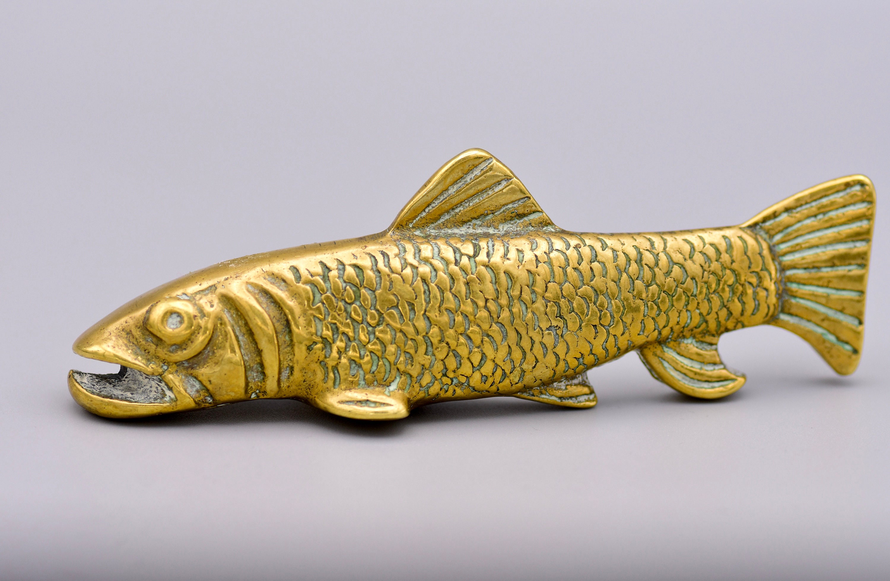 Vintage Solid brass salmon / fish desk item Etsy