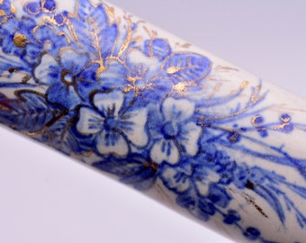 Stunning Antique Blue / White & gilt Large Perfume Bottle