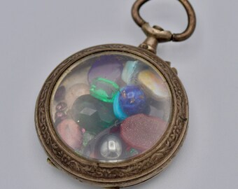 Antique Repurposed Mixed Gem filled White Metal Ladies fob watch