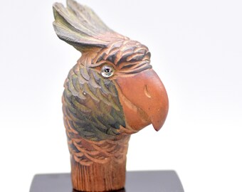 Beautiful Treen Carved Parrot, Macaw, cane topper / handle