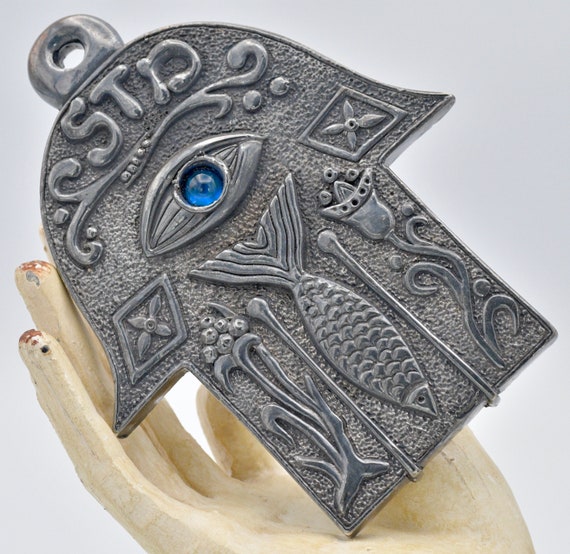Stunning Large Silver 925 Fatima Hamsa Evil Eye pendant Wall Hanger Etsy Canada