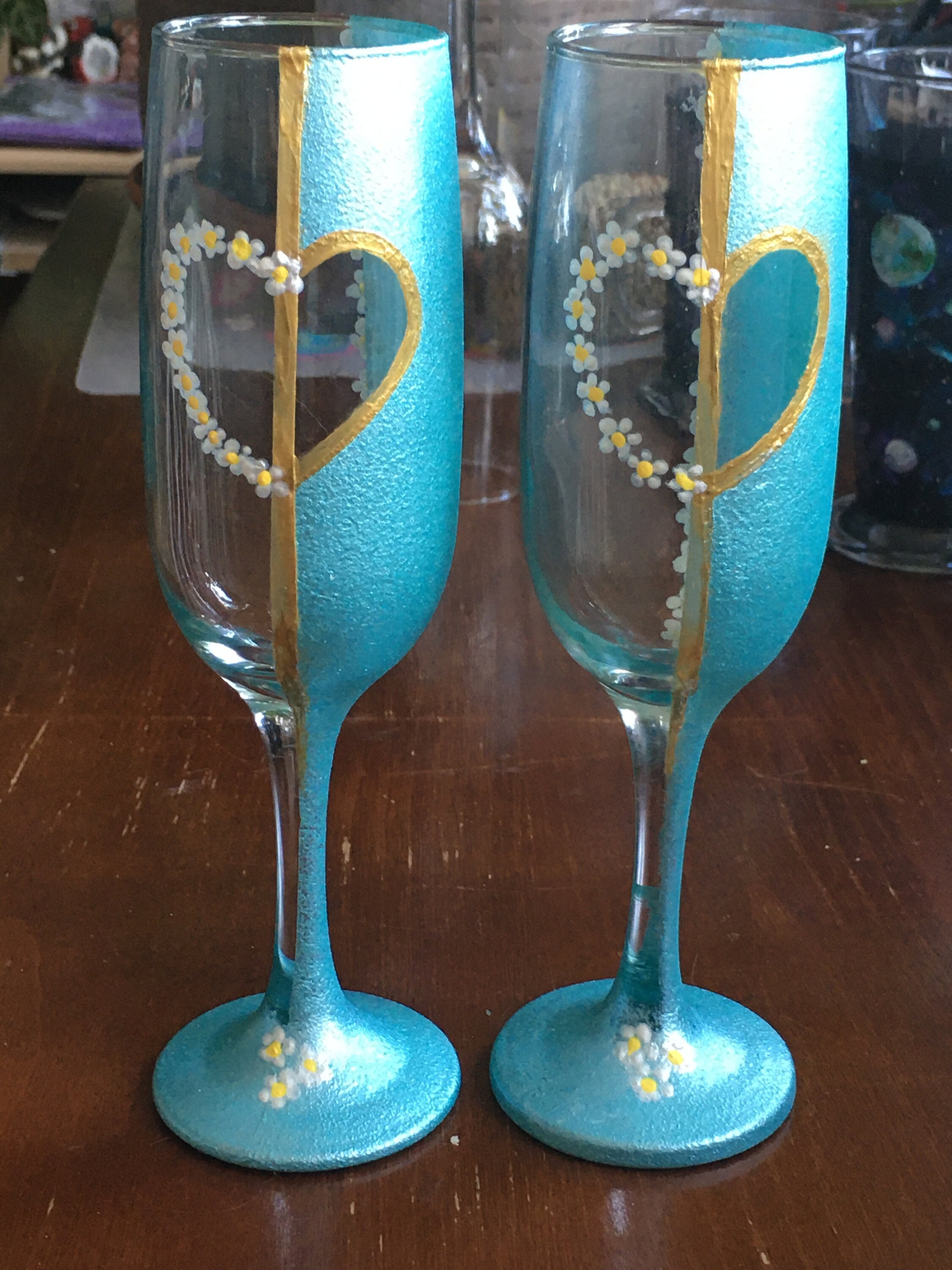 Hand Painted Champagne Glasses Set of 2 Hand Wine Glasses Etsy