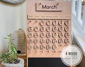 Wood School Calendar/ School Font/ Homeschool Wood Calendar/ Perpetual Calendar/ Montessori Calendar/ Classroom Calendar/ Wooden Calendar/