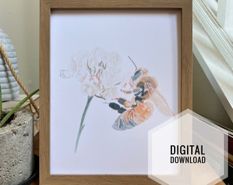 Honey Bee Watercolor Digital Download 8x10