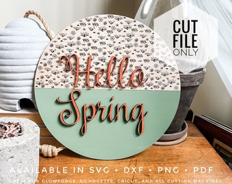 Spring Flower Sign Score File Glowforge File/ SVG/ PDF/ PNG/ Wood Sign File/ Single Line/ Vintage Style Laser File/ Cottagecore Sign