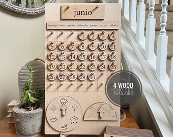 Spanish Wood School Calendar with Weather/ Homeschool Wood Calendar/ Perpetual Calendar/ Montessori Calendar/ Preschool Calendar/ Classroom