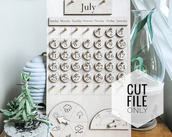 Weather School Calendar Glowforge File/ SVG/ PDF/ PNG/ Wood Calendar File/ Montessori Calendar File