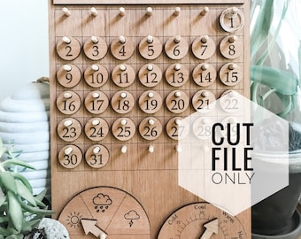 Weather School Calendar Glowforge File/ SVG/ PDF/ PNG/ Wood Calendar File/ Montessori Calendar File