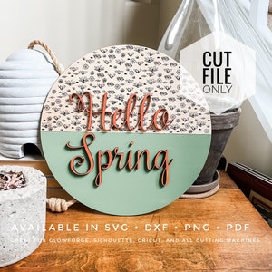 Fichier de partition de signe de fleur de printemps Fichier Glowforge / SVG / PDF / PNG / Fichier de panneau en bois / Ligne unique / Fichier laser de Style vintage / Signe Cottagecore