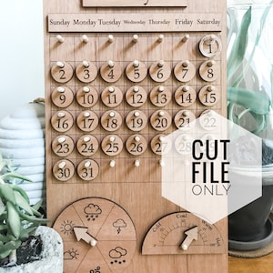 Weather School Calendar Glowforge File/ SVG/ PDF/ PNG/ Wood Calendar File/ Montessori Calendar File