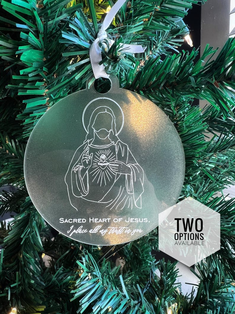 Sacred Heart of Jesus Christmas Ornament/ Religious Ornament/ Catholic Ornament/ Christmas Engraved Ornament image 1
