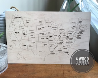 Engraved Wood United States Map/ USA States and Capitals Map/ Homeschool Map