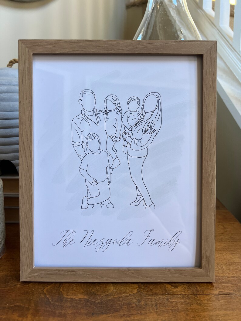 Personalized Line Drawing Family Portrait/ Minimalist Family Portrait/ Family Outline Portrait/ Couples Portrait/ Kids Portrait image 3