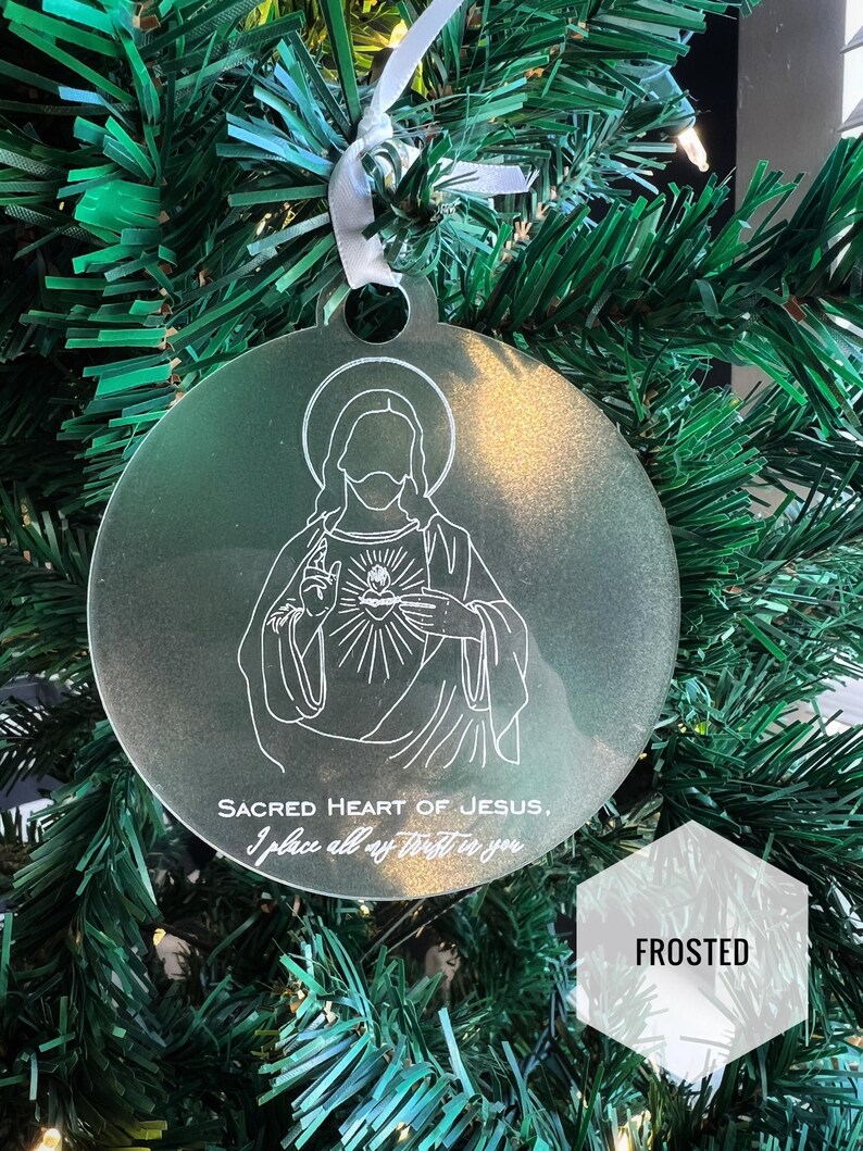Sacred Heart of Jesus Christmas Ornament/ Religious Ornament/ Catholic Ornament/ Christmas Engraved Ornament image 2