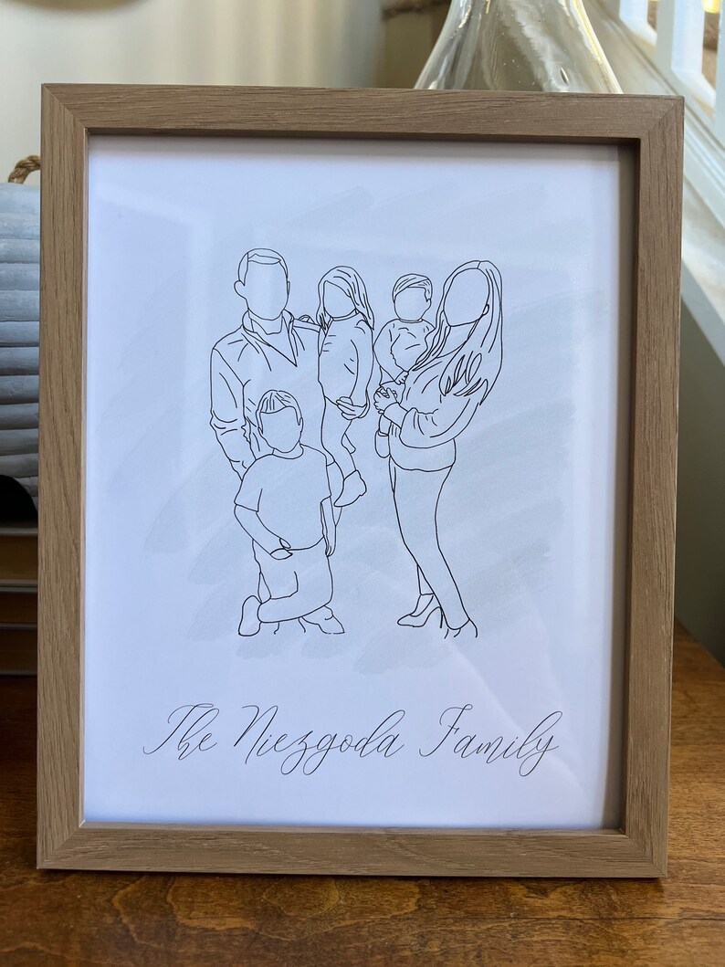 Personalized Line Drawing Family Portrait/ Minimalist Family Portrait/ Family Outline Portrait/ Couples Portrait/ Kids Portrait image 4