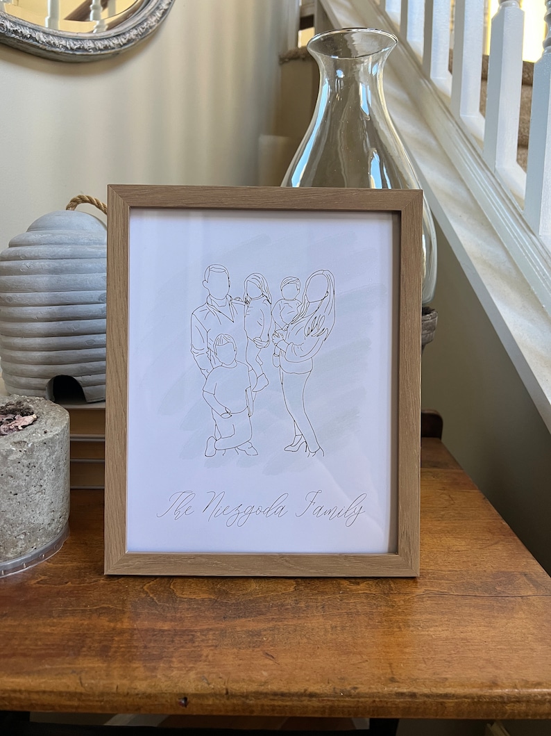 Personalized Line Drawing Family Portrait/ Minimalist Family Portrait/ Family Outline Portrait/ Couples Portrait/ Kids Portrait image 1