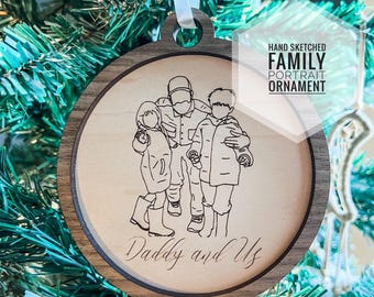 Family Sketch Christmas Ornament/ Personalized Ornament/ Family Drawing Ornament/ Loved One’s Ornament/ Mom and Dad Gift