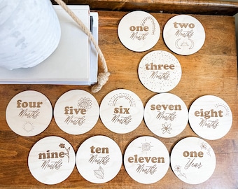 Boho Baby Wood Milestone Discs/ Baby Monthly Discs/ Bohemian/ Natural/Baby Milestone Discs
