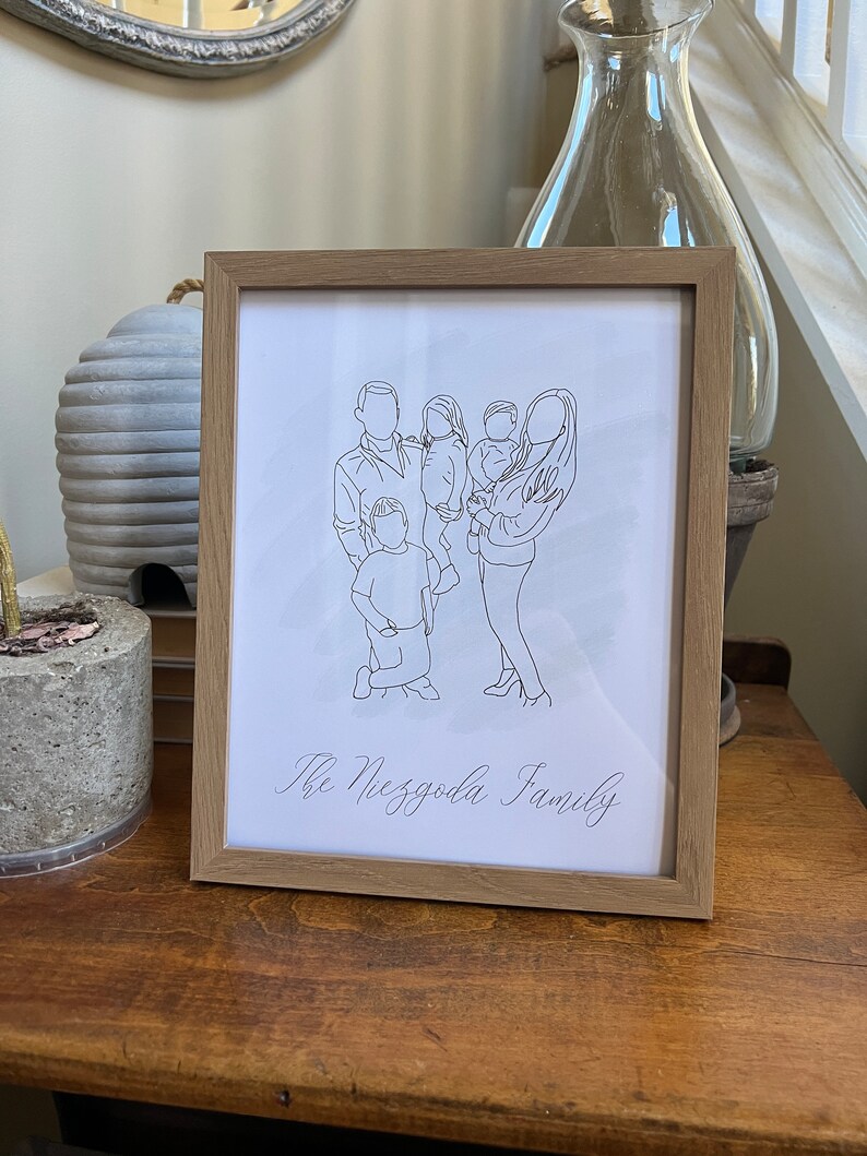 Personalized Line Drawing Family Portrait/ Minimalist Family Portrait/ Family Outline Portrait/ Couples Portrait/ Kids Portrait image 2