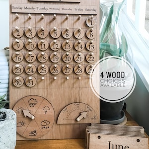 Wood School Calendar with Weather/ Homeschool Wood Calendar/ Perpetual Calendar/ Montessori Calendar/ Classroom Calendar/ Preschool Calendar