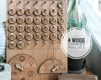 Wood School Calendar with Weather/ Homeschool Wood Calendar/ Perpetual Calendar/ Montessori Calendar/ Classroom Calendar/ Preschool Calendar
