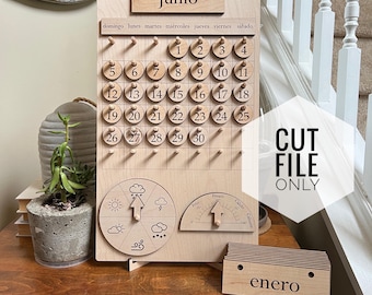 Spanish Weather School Calendar Glowforge File/ SVG/ PDF/ PNG/ Spanish Wood Calendar File/ Montessori Calendar File