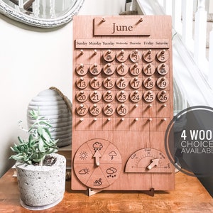 Wood School Calendar with Weather/ Homeschool Wood Calendar/ Perpetual Calendar/ Montessori Calendar/ Classroom Calendar/ Preschool Calendar