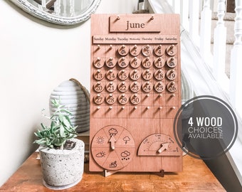 Wood School Calendar with Weather/ Homeschool Wood Calendar/ Perpetual Calendar/ Montessori Calendar/ Classroom Calendar/ Preschool Calendar