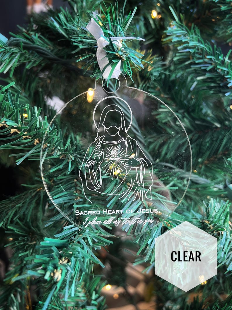 Sacred Heart of Jesus Christmas Ornament/ Religious Ornament/ Catholic Ornament/ Christmas Engraved Ornament image 3