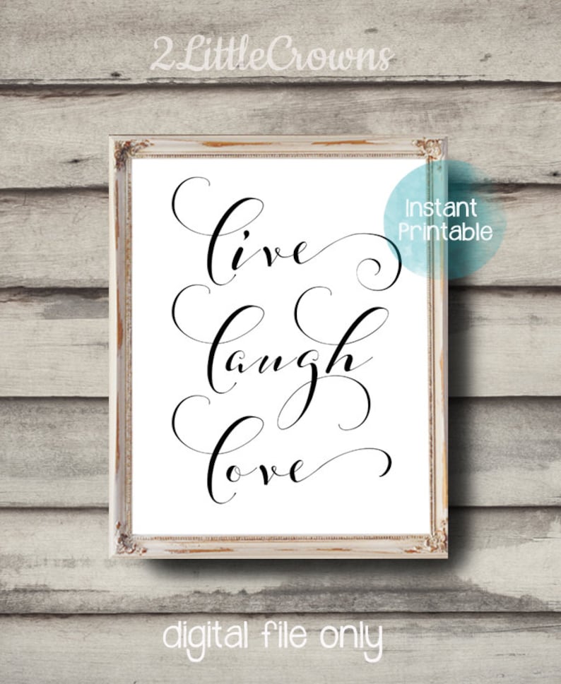 Live Laugh Love Printable, Black & White Quote Print, Instant Download
