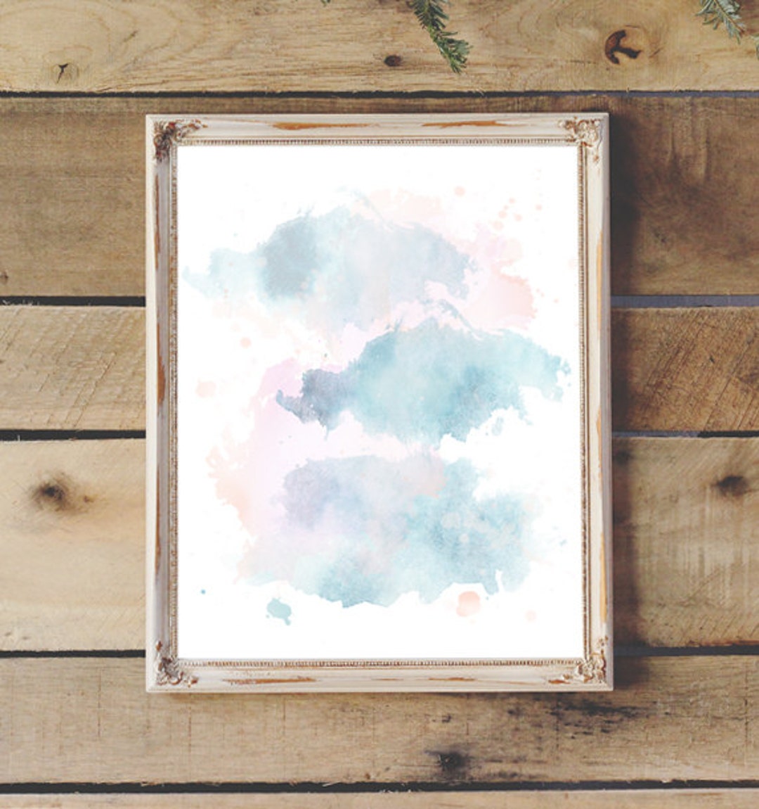 Abstract Watercolor Painting Printable Home Decor Abstract Aqua &amp; Coral ...