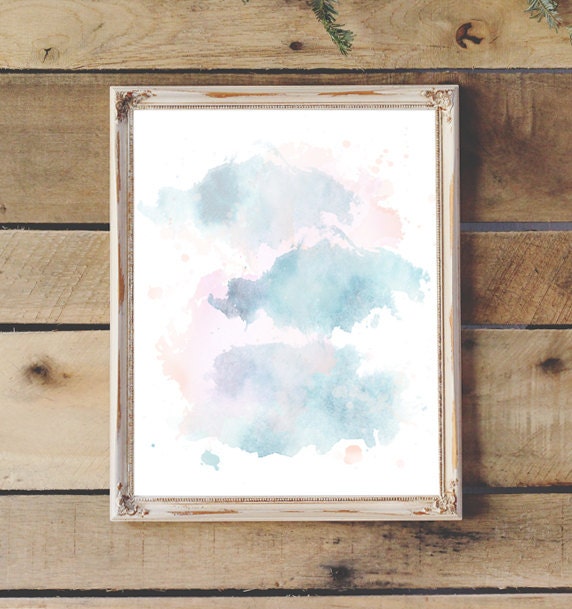Abstract Watercolor Painting Printable Home Decor Abstract Aqua &amp; Coral ...