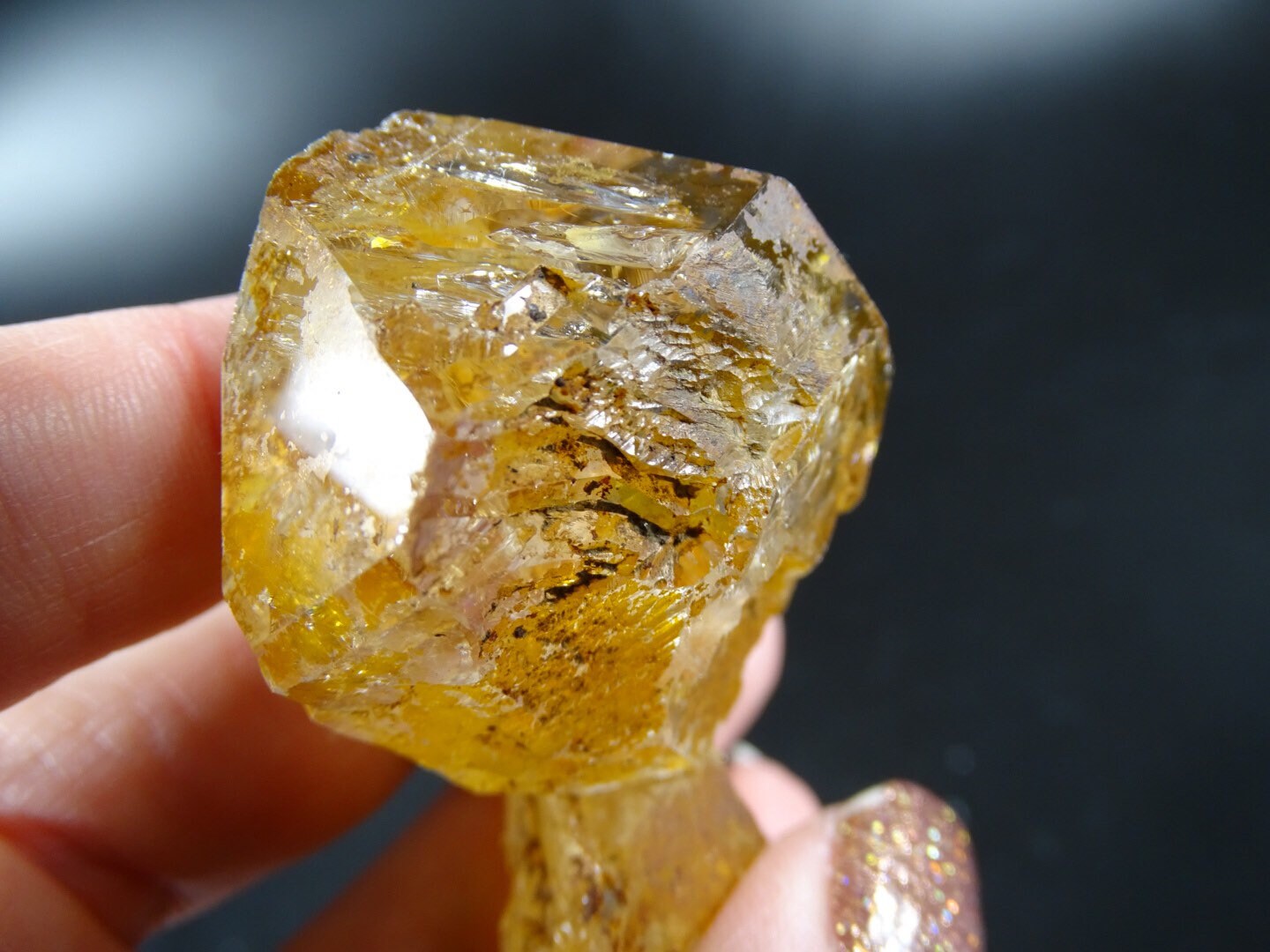 Clear, Naturally Orange Coated Quartz Crystal Cluster