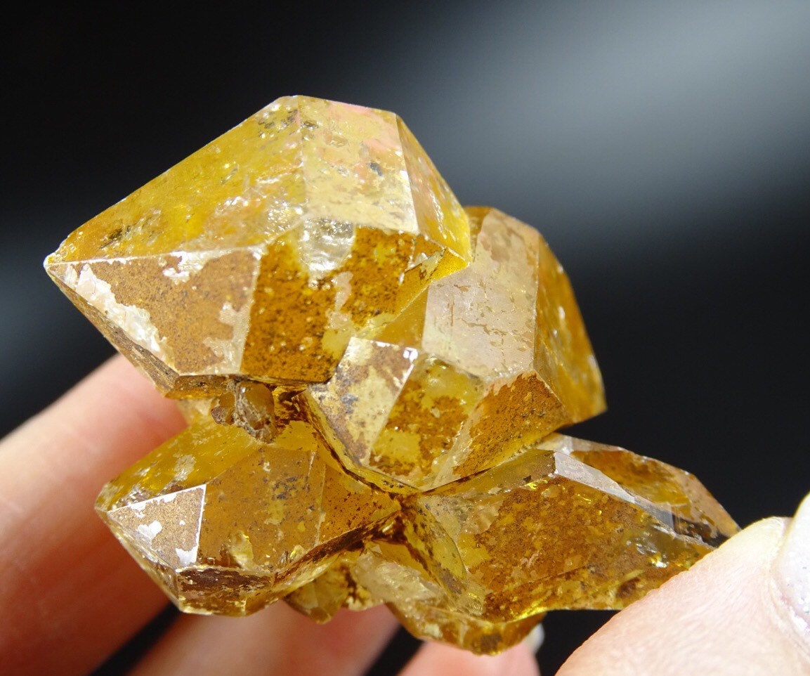 Clear, Naturally Orange Coated, Quartz Crystal Cluster