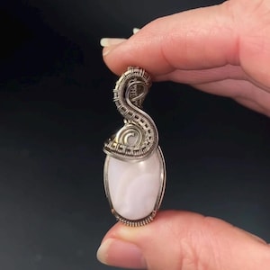 Fluorescent Mangano Calcite & Sterling Silver Wire Wrapped Pendant