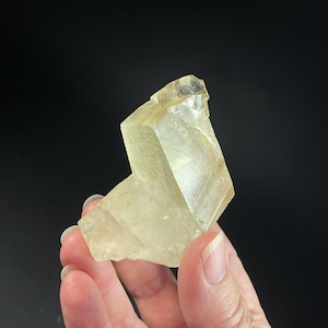 Golden Rhombic Calcite Cluster with Clear Apophyllite
