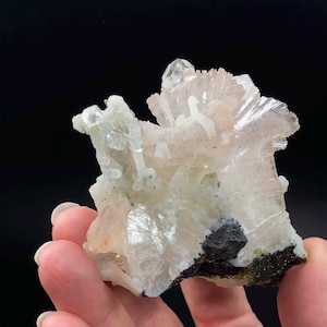 Pink Heulandite Fans with Clear Apophyllite Crystals and Chalcedony