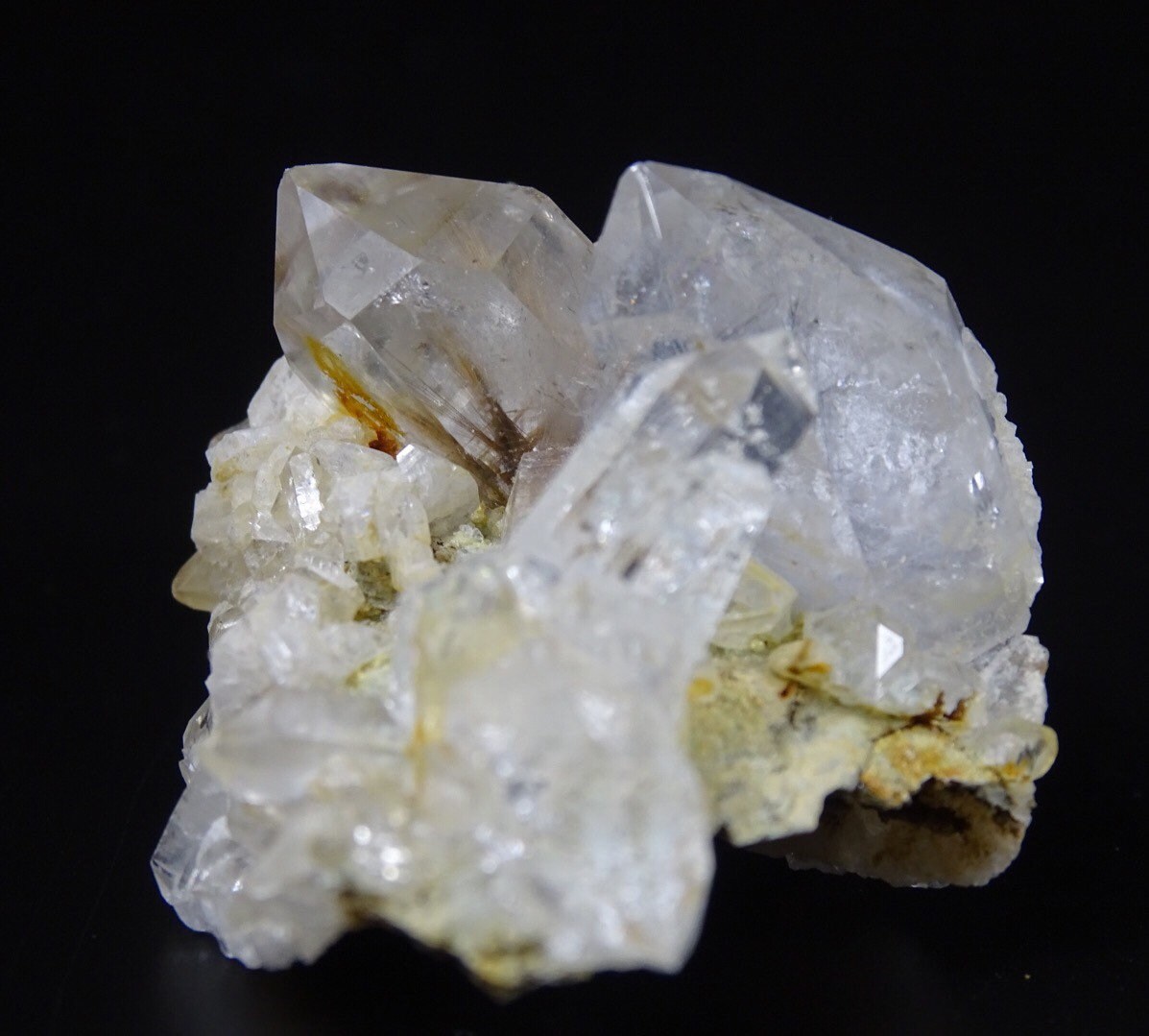 Small Quartz Crystal Cluster with Golden Rutile and Rainbow Inclusion