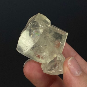Golden Rhombic Calcite Cluster with Rainbows