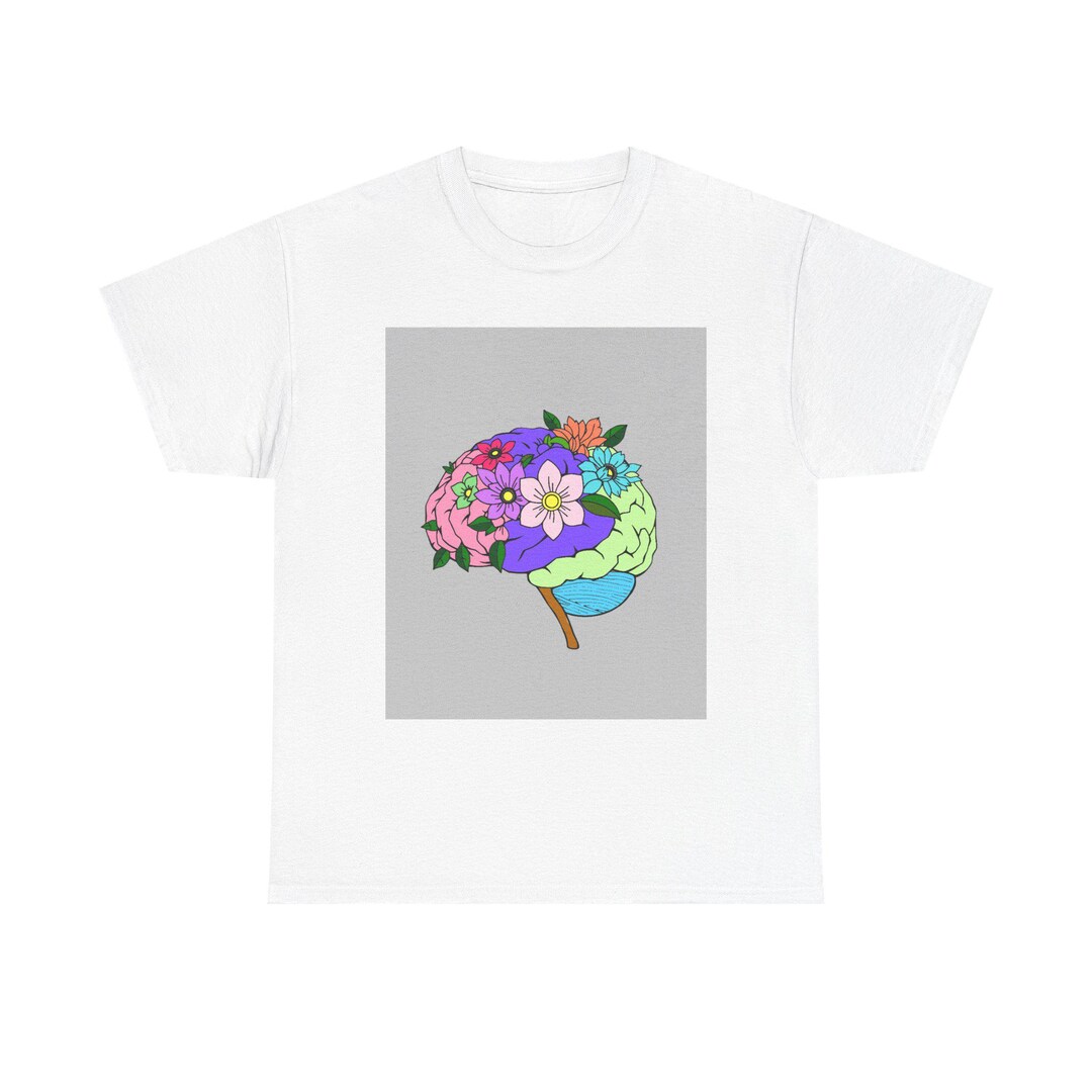 Floral Brain Graphic Tee, Mental Health Awareness, Unisex Cotton Shirt ...