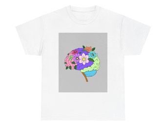 Floral Brain Graphic Tee, Mental Health Awareness, Unisex Cotton Shirt