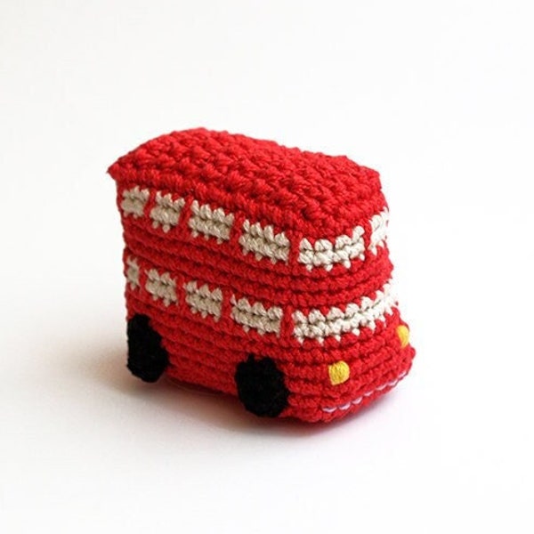 Bus londonien, bus rouge, bus double, bus rouge anglais, bus amigurumi, bus au crochet, porte-clés au crochet