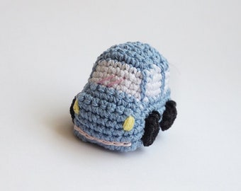 Blue car - crochet amigurumi keychain - soft blue color