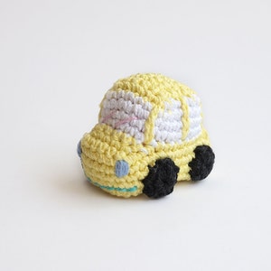 Yellow car - crochet amigurumi keychain - soft light yellow color